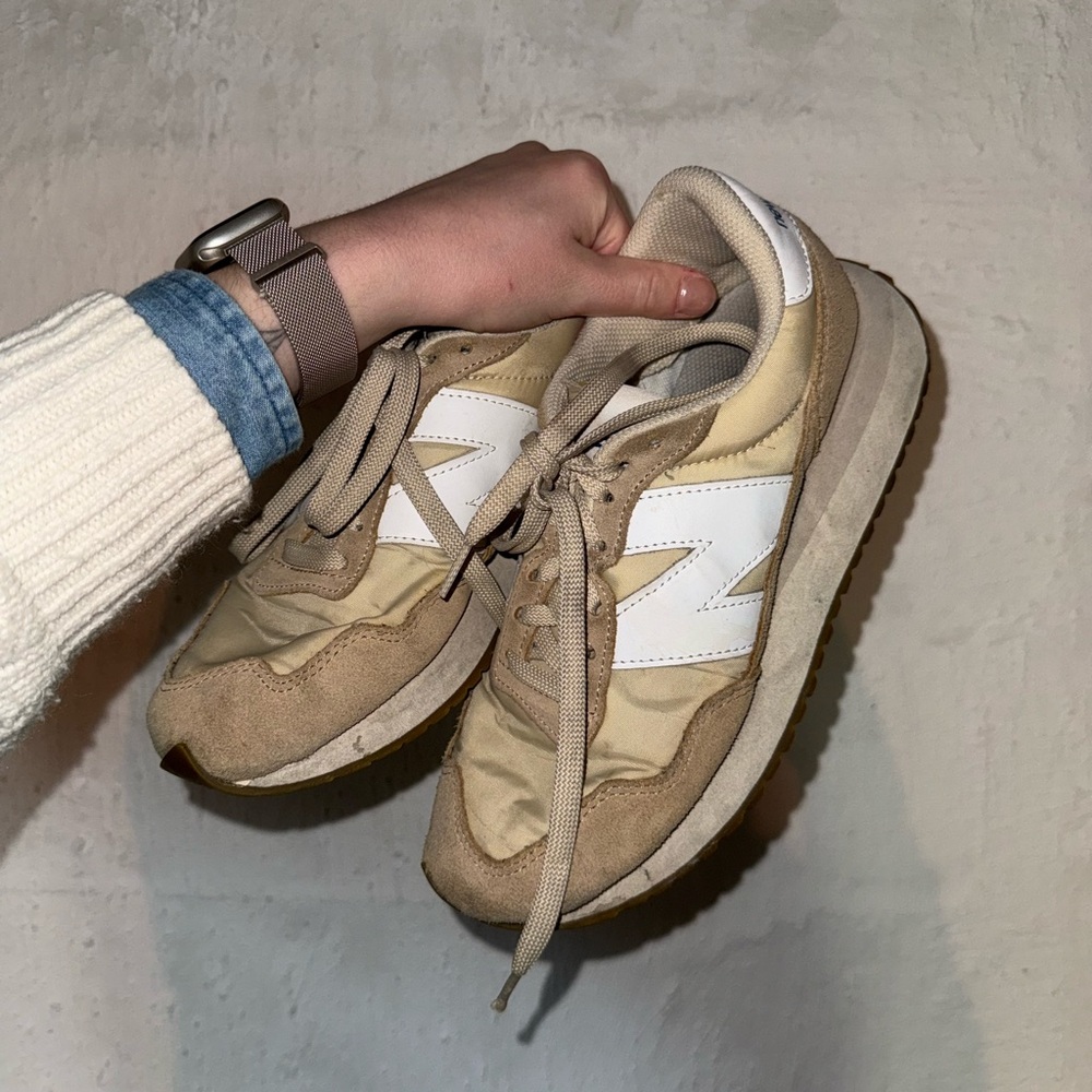 New Balance 237 Beige and White Sneakers (incense + bone color)
